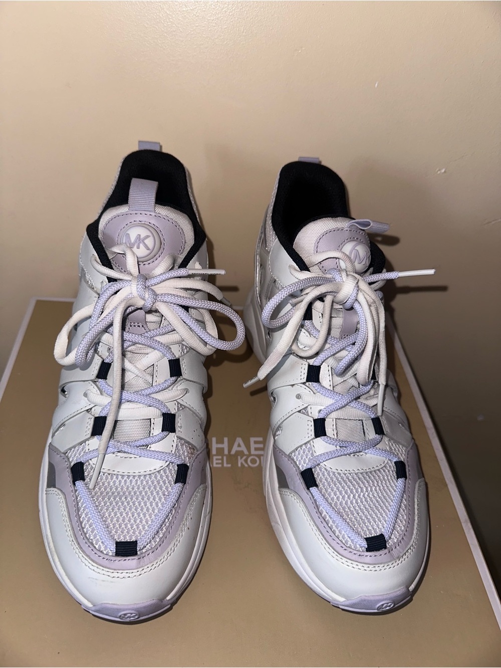 Michael Kors White and Light Lavender Chunky Sneakers - Picture 5 of 6